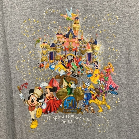 Disney Parks Vintage Disneyland 50 Resort The Happiest Place On Earth Gray TEE - Picture 2 of 10